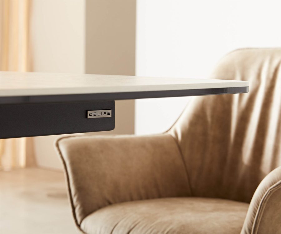 Table à manger extensible rectangulaire en céramique 220×100 cm – couleur travertin