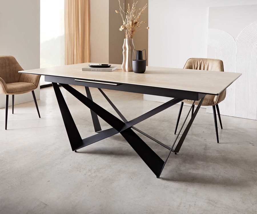 Table à manger extensible rectangulaire en céramique 220×100 cm – couleur travertin