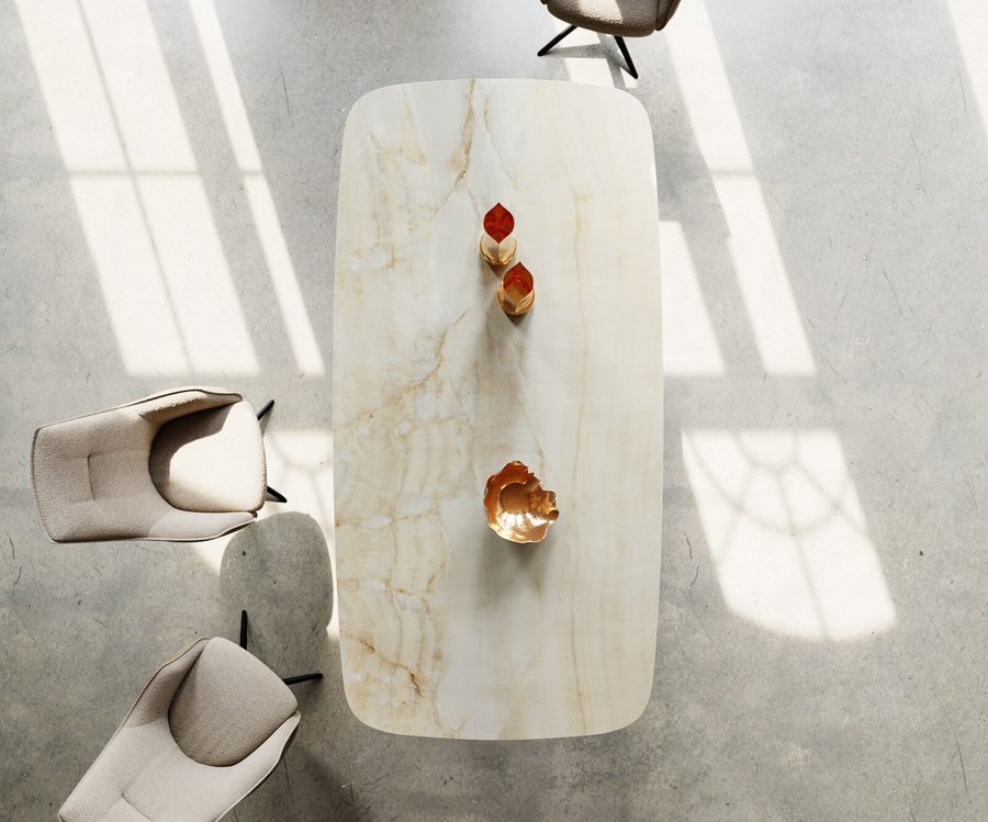 Table à manger extensible ovale en céramique 240×120 cm – champagne