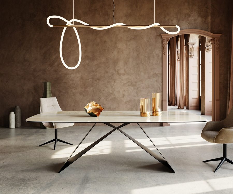 Table à manger extensible ovale en céramique 240×120 cm – champagne