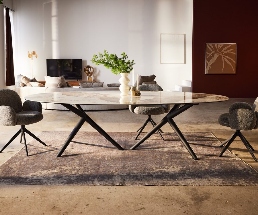 Table à manger ovale en céramique 280×130 cm – blanc/beige