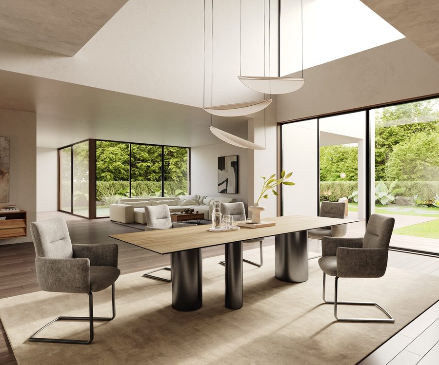 Table à manger rectangulaire en céramique 300×100 cm – couleur chêne