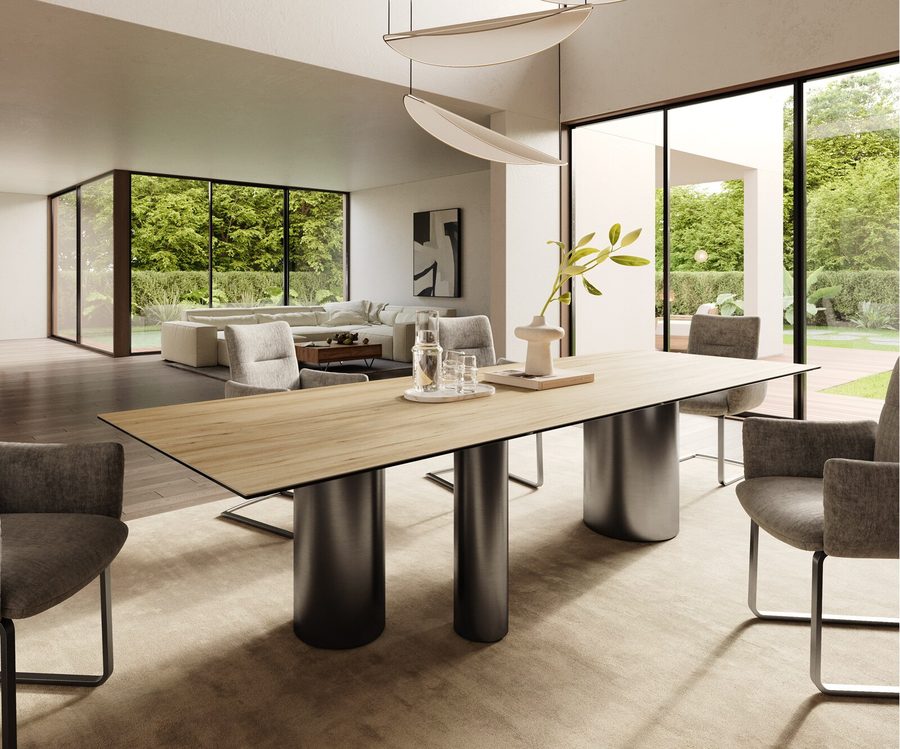 Table à manger rectangulaire en céramique 300×100 cm – couleur chêne