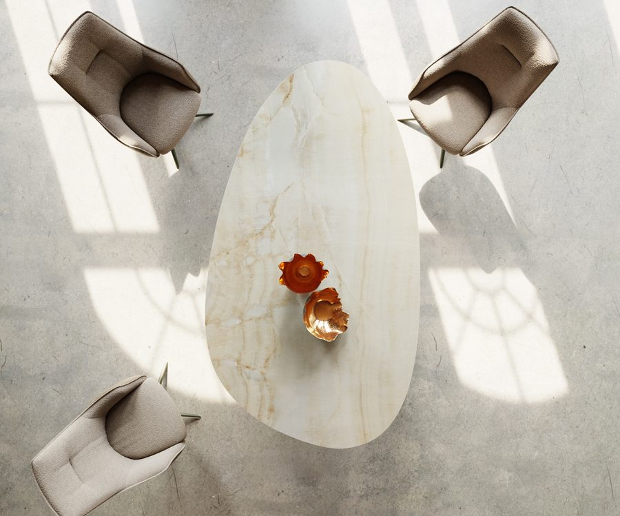 Table à manger ovale en céramique 220×120 cm – champagne