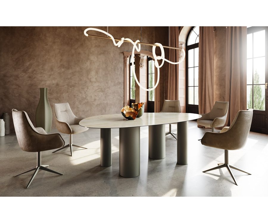 Table à manger ovale en céramique 220×120 cm – champagne