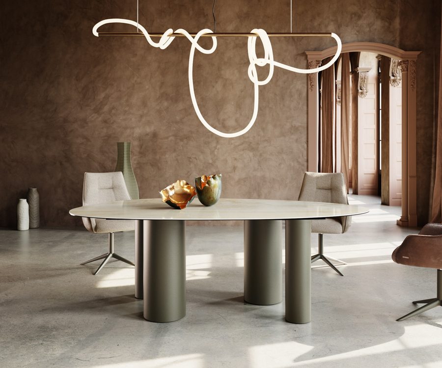 Table à manger ovale en céramique 220×120 cm – champagne