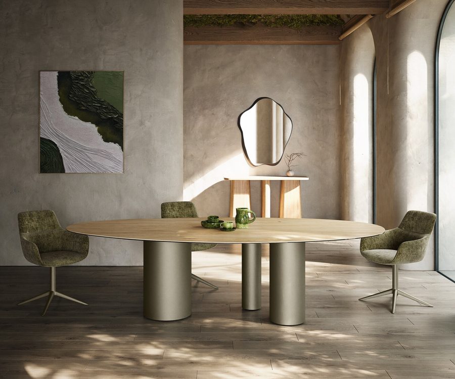 Table à manger ovale en céramique 280×130 cm – couleur chêne
