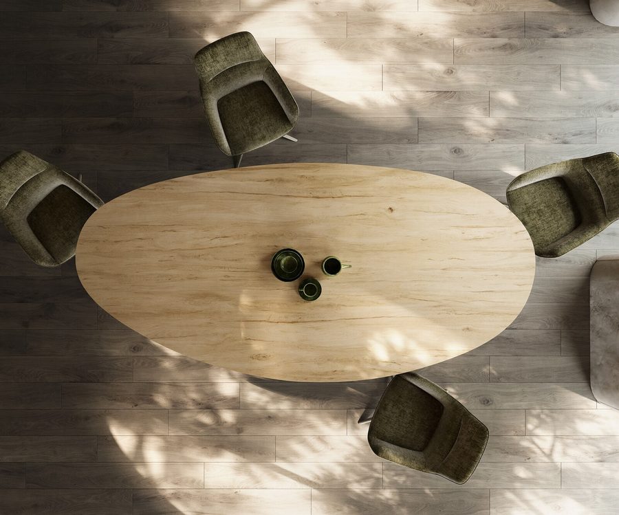 Table à manger ovale en céramique 280×130 cm – couleur chêne
