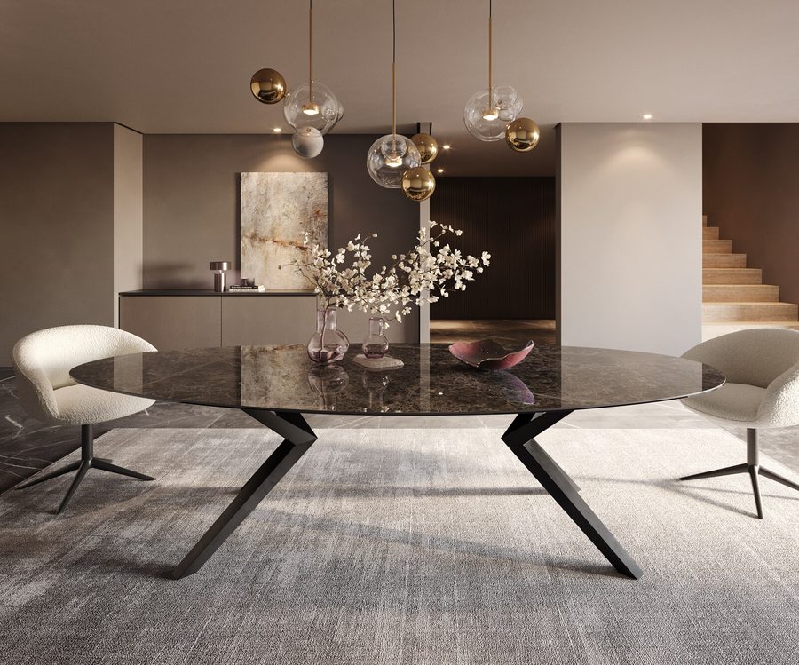 Table à manger ovale en céramique 280×130 cm – marron foncé