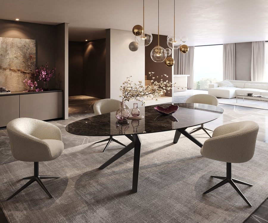 Table à manger ovale en céramique 280×130 cm – marron foncé