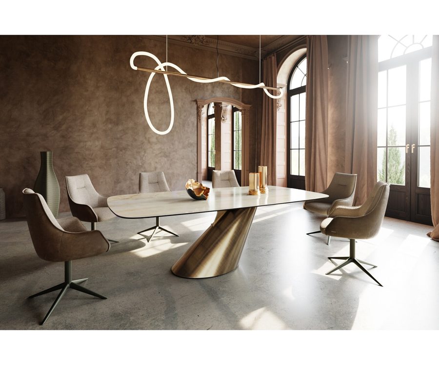 Table à manger ovale en céramique 240×120 cm – champagne