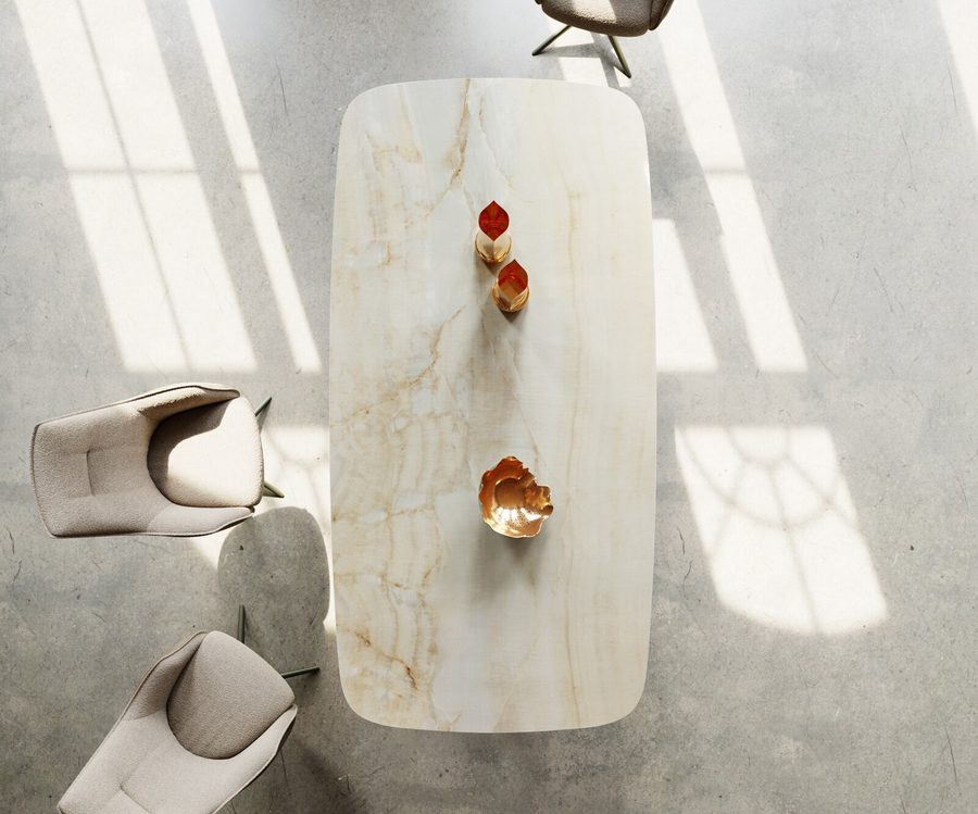 Table à manger ovale en céramique 240×120 cm – champagne