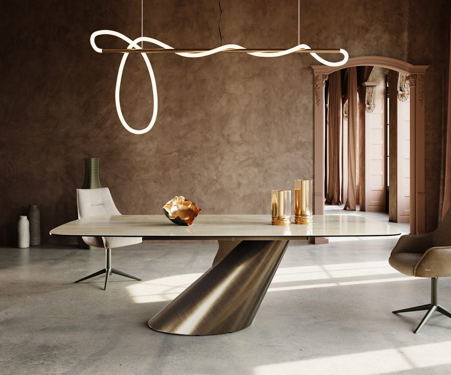 Table à manger ovale en céramique 240×120 cm – champagne