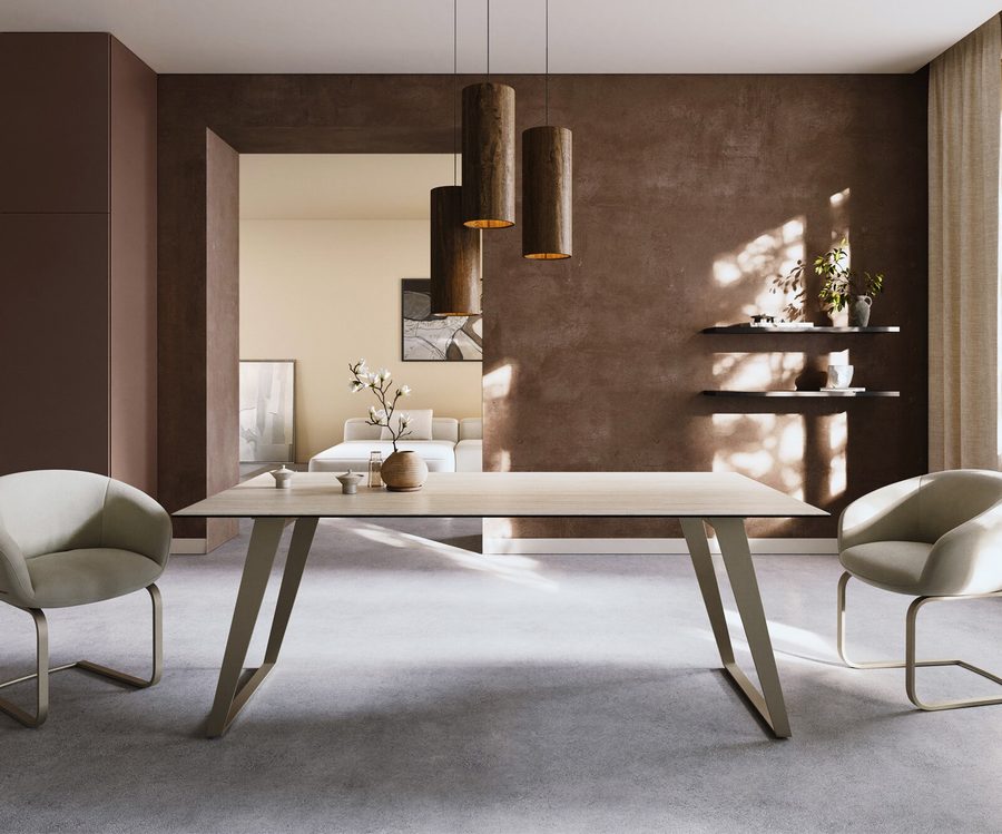 Table à manger rectangulaire en céramique 200×100 cm – crème-blanc