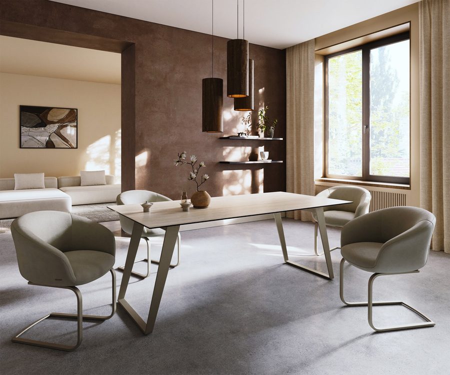 Table à manger rectangulaire en céramique 200×100 cm – crème-blanc