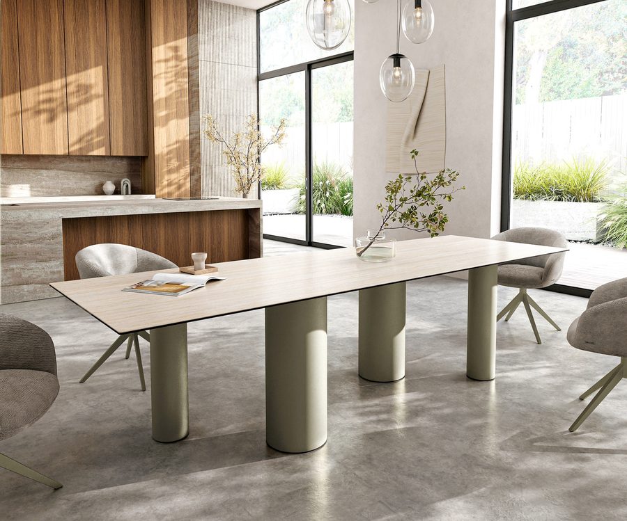 Table à manger rectangulaire en céramique 300×100 cm – crème-blanc
