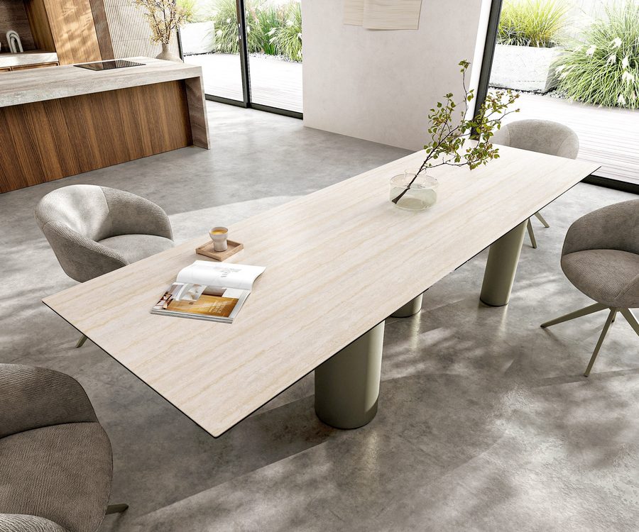 Table à manger rectangulaire en céramique 300×100 cm – crème-blanc