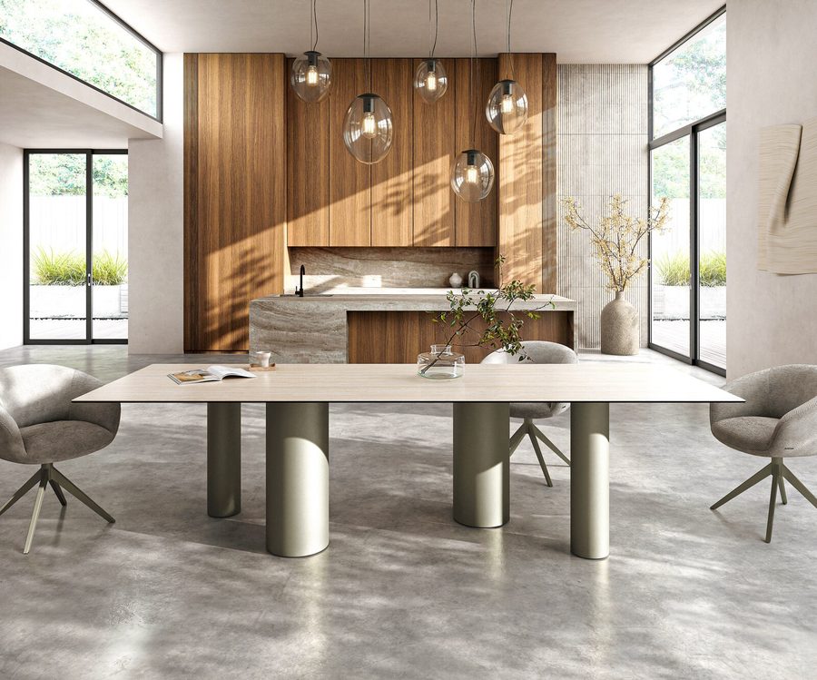 Table à manger rectangulaire en céramique 300×100 cm – crème-blanc