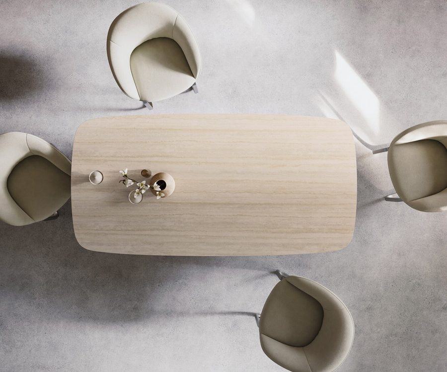 Table à manger ovale en céramique 200×100 cm – crème-blanc