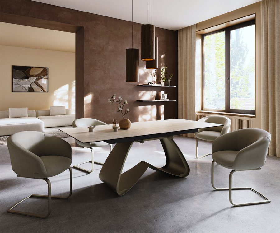 Table à manger extensible rectangulaire en céramique 220×100 cm – crème-blanc