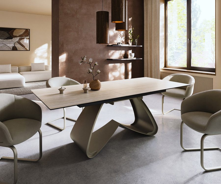 Table à manger extensible rectangulaire en céramique 220×100 cm – crème-blanc