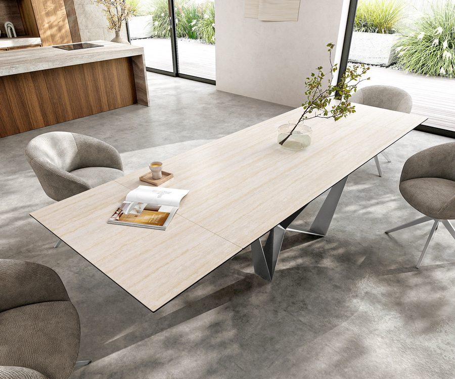 Table à manger extensible rectangulaire en céramique 300×100 cm – crème-blanc