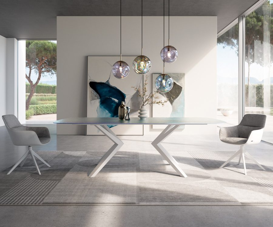 Table à manger ovale en verre 240×120 cm – nacre