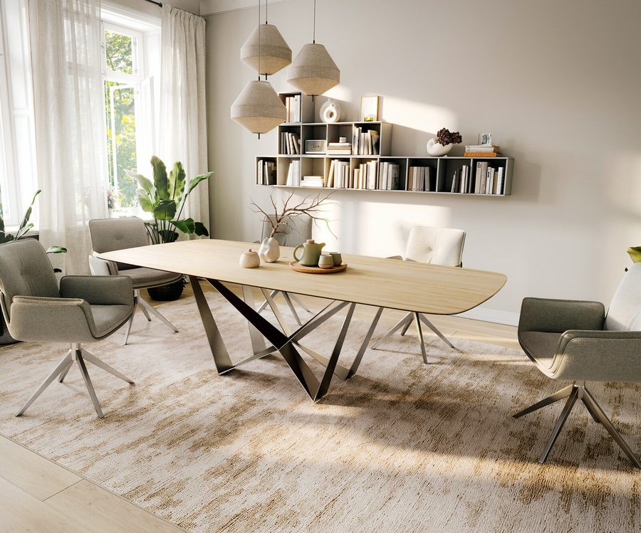 Table à manger ovale en céramique 260×120 cm – couleur chêne