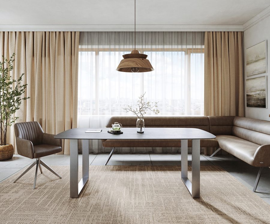 Table à manger ovale en céramique 200×100 cm – couleur béton