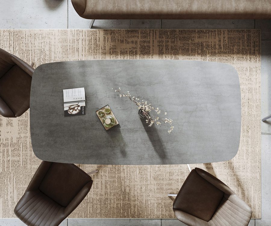 Table à manger ovale en céramique 200×100 cm – couleur béton