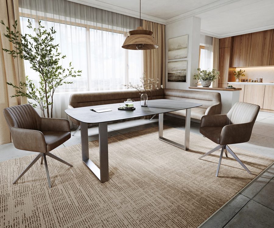 Table à manger ovale en céramique 200×100 cm – couleur béton
