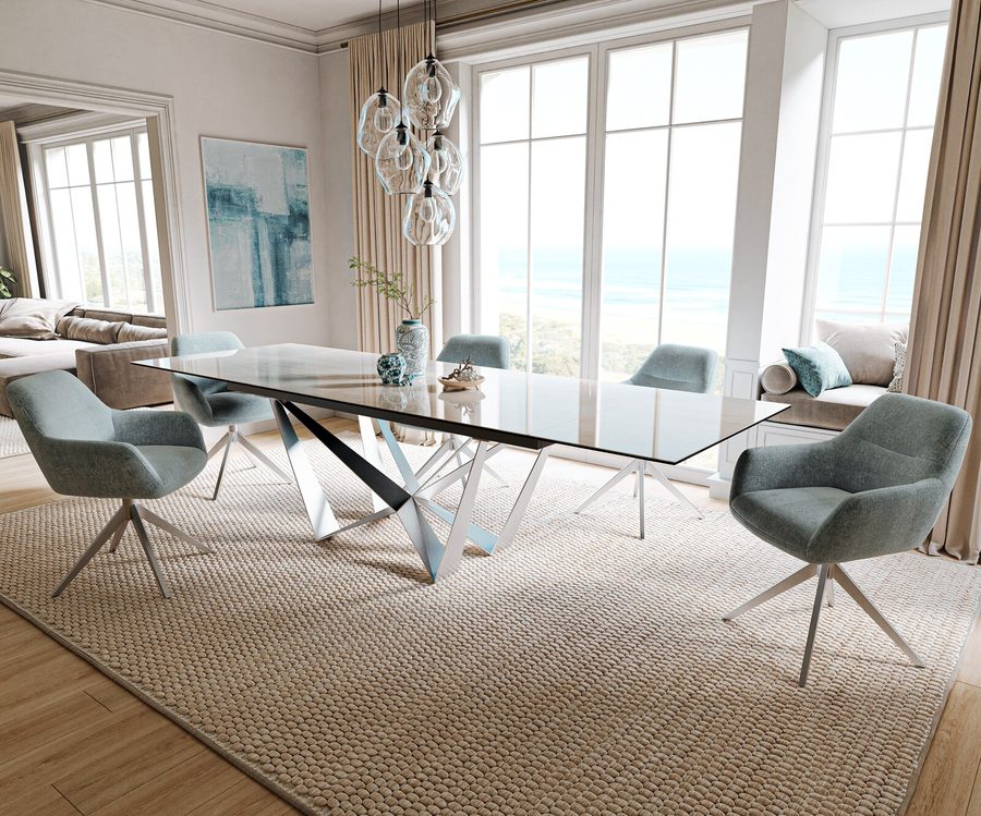 Table à manger extensible rectangulaire en céramique 300×100 cm – beige