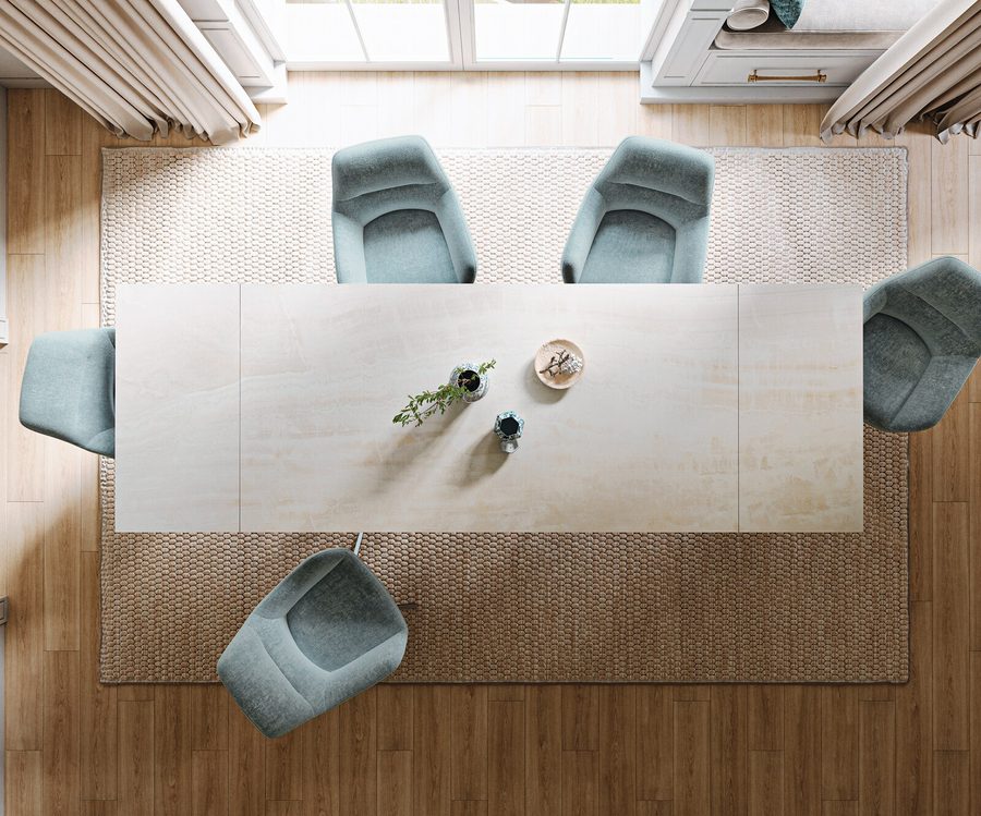Table à manger extensible rectangulaire en céramique 300×100 cm – beige