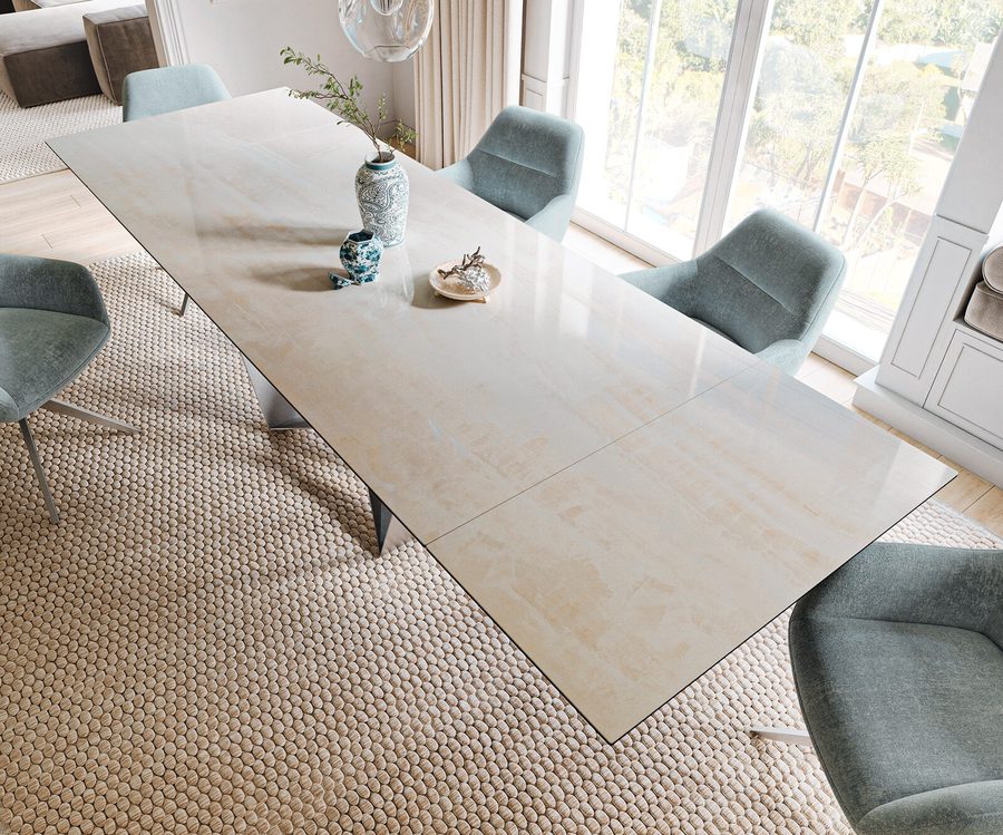 Table à manger extensible rectangulaire en céramique 300×100 cm – beige