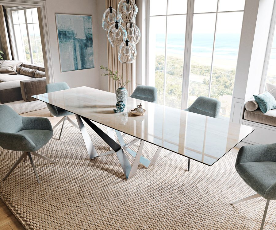 Table à manger extensible rectangulaire en céramique 300×100 cm – beige