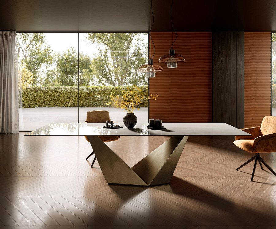 Table à manger rectangulaire en céramique 300×100 cm – beige
