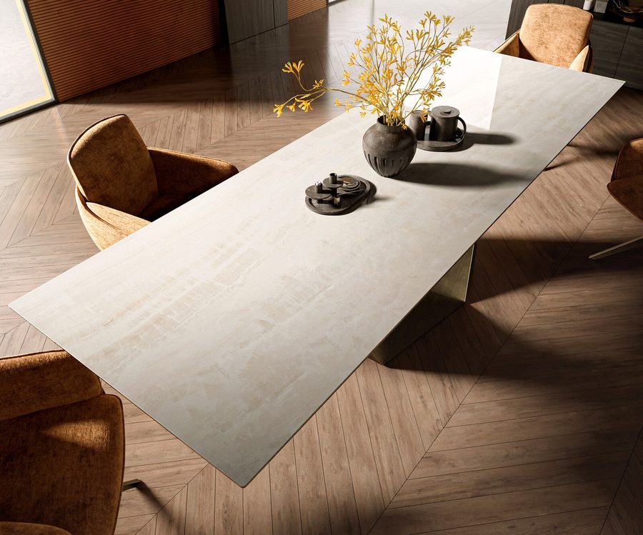 Table à manger rectangulaire en céramique 300×100 cm – beige