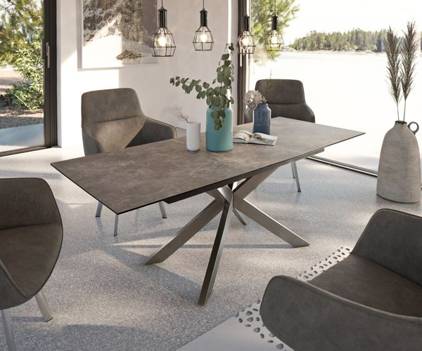 Table à manger extensible rectangulaire en céramique 200×90 cm – marron