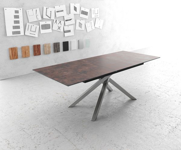 Table à manger extensible rectangulaire en verre 220×90 cm – marron