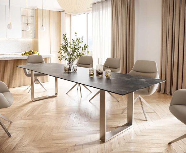 Table à manger rectangulaire en céramique 300×100 cm – marron