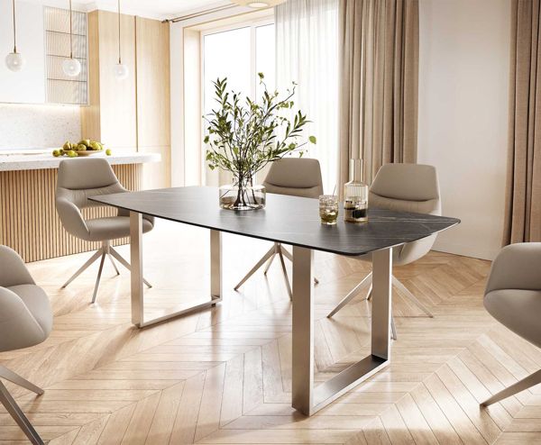 Table à manger ovale en céramique 200×100 cm – marron