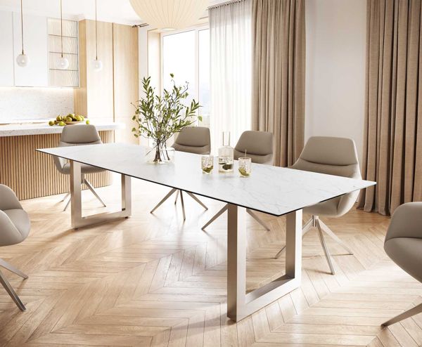 Table à manger rectangulaire en céramique 300×100 cm – blanc