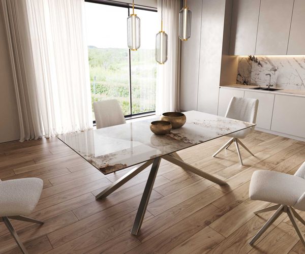 Table à manger rectangulaire en céramique 200×100 cm – blanc/beige