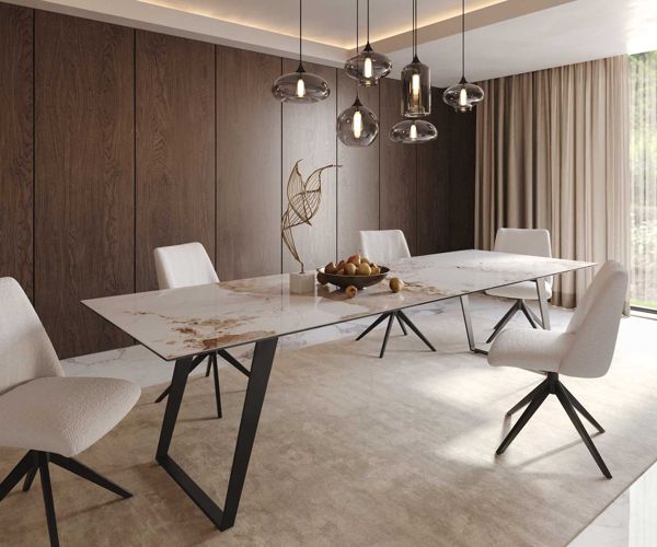 Table à manger rectangulaire en céramique 300×100 cm – blanc/beige