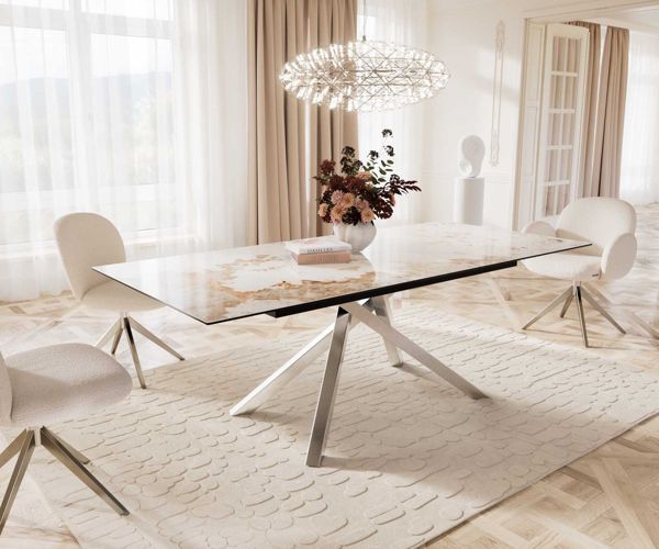Table à manger extensible rectangulaire en céramique 220×100 cm – blanc/beige