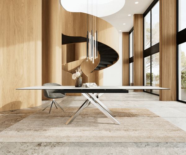 Table à manger extensible rectangulaire en céramique 300×100 cm – blanc