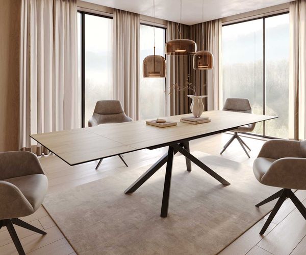 Table à manger extensible rectangulaire en céramique 300×100 cm – couleur chêne