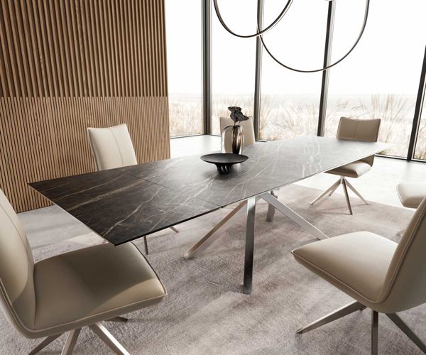 Table à manger extensible rectangulaire en céramique 300×100 cm – marron