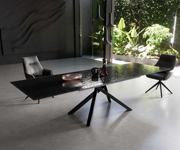Table à manger extensible rectangulaire en verre 300×100 cm – noir