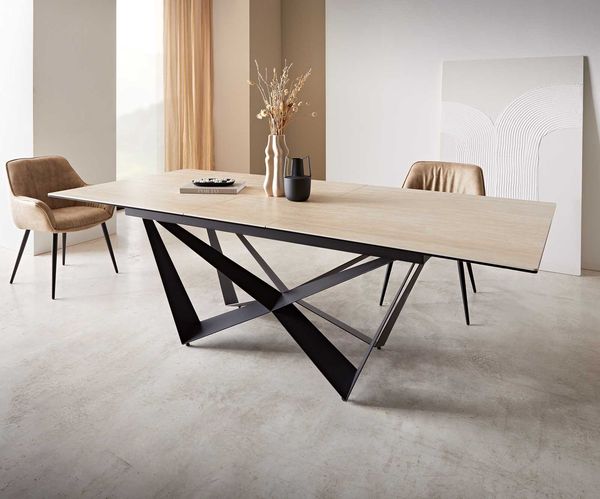 Table à manger extensible rectangulaire en céramique 220×100 cm – couleur travertin